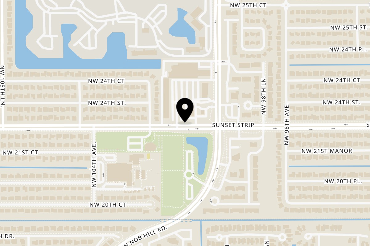 Map showing the location of Pink Palm Creamery on 10059 Sunset Strip in Sunrise